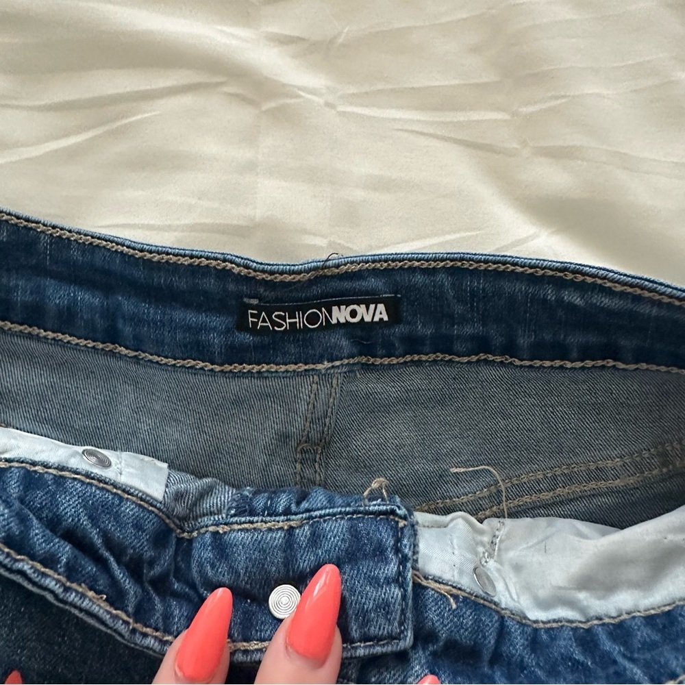 Women’s Blue Distressed Jean Shorts - Picture 5 of 9